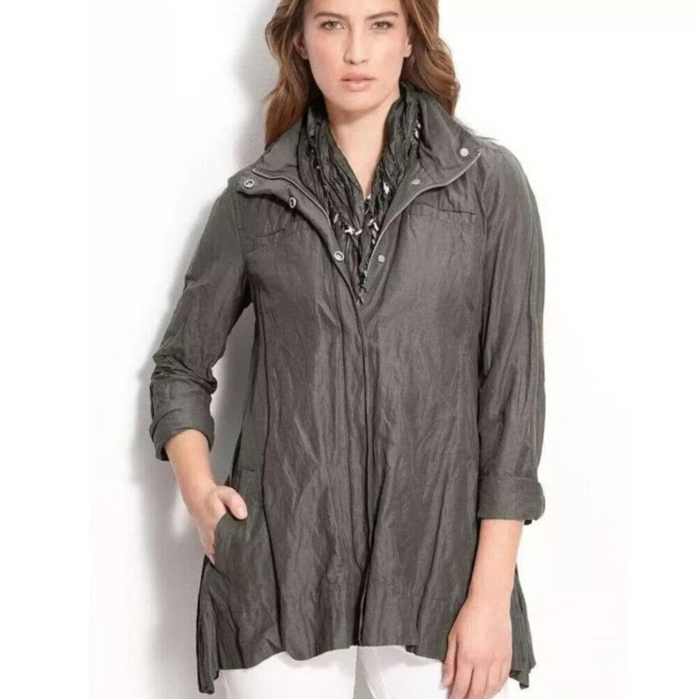 Eileen Fisher Rumpled Organic Cotton-Blend Hooded Jacket Size Large 41845